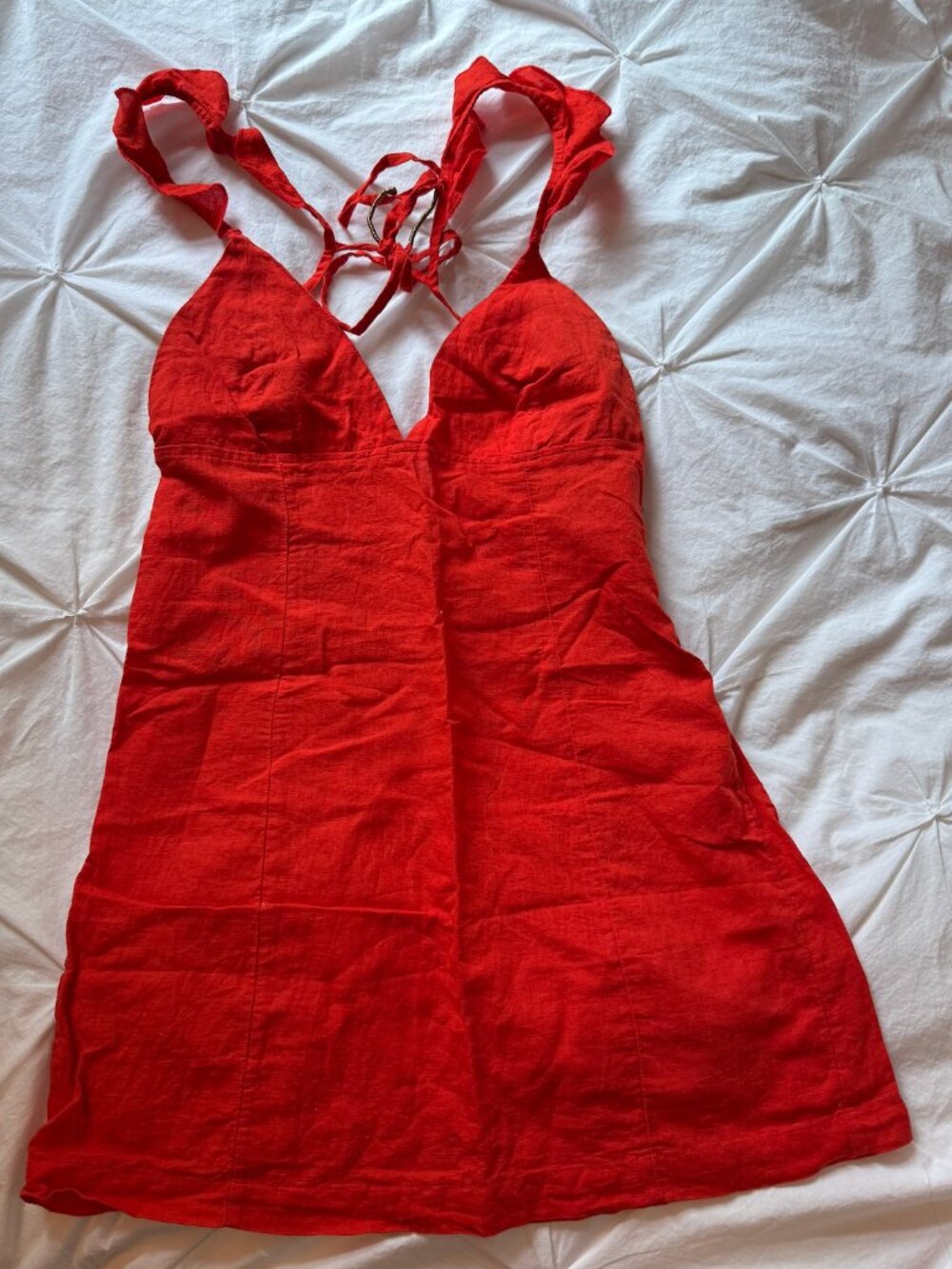 Free People Red Linen Mini Dress — XS
